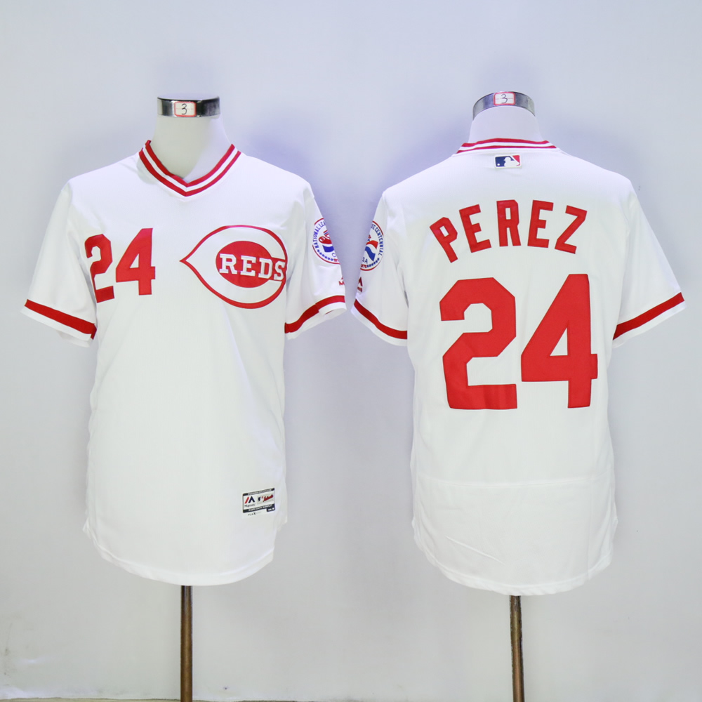 Men MLB Cincinnati Reds #24 Perez white throwback 1976 jerseys